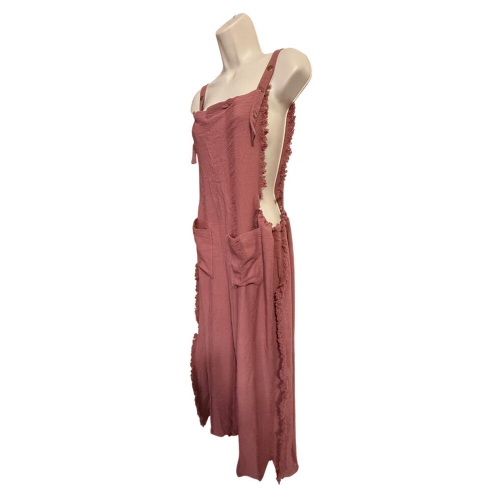 Piel De Mar Beachwear Mauve Wide Leg Fringe Overall Jumpsuit Cover Up Size M - Picture 4 of 10